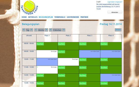 Tennishalle Belegungsplan