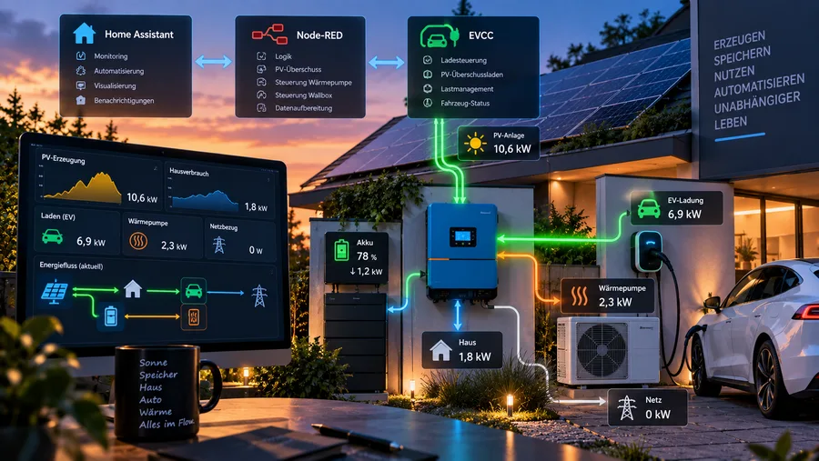 PV-Überschuss mit Victron, EVCC, Node-RED und Home Assistant